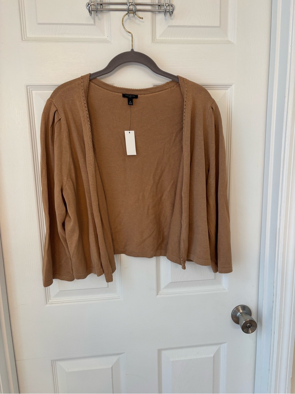 Talbots Camel Open-Front Lightweight Cardigan